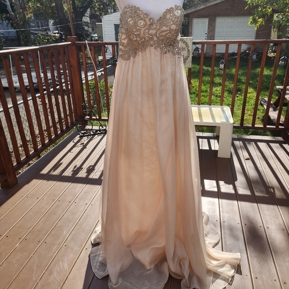 COLORS Beige Strapless Long Evening Dress size 14 - Picture 8 of 11